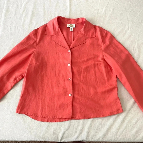 Talbots open back linen coral orange linen shacket blazer 16 - Picture 3 of 6